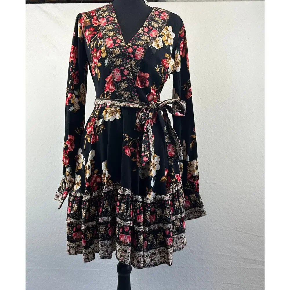Venus Balloon Sleeve Ruffle Mini Dress w/Flare Skirt Size 4 Flirty Bohowestern - Picture 2 of 11